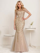 Floral Sequin Print Maxi Long Fishtail Tulle Mother Of The Bride Dresses